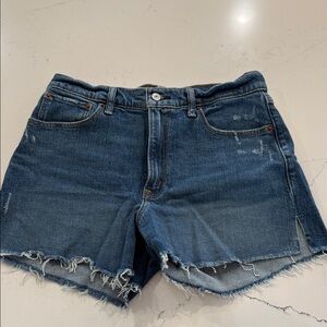 Abercrombie & Fitch Dark Blue Distressed Jean Shorts (4” Mom Shorts High Rise)